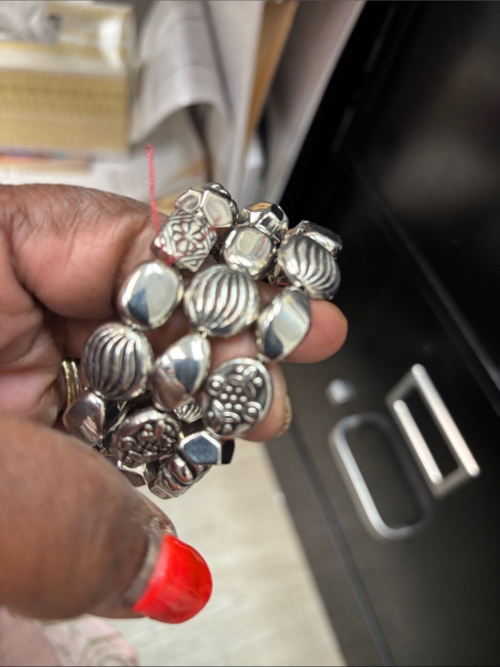 paparazzi Silver Textured Bead Stretch Bracelet